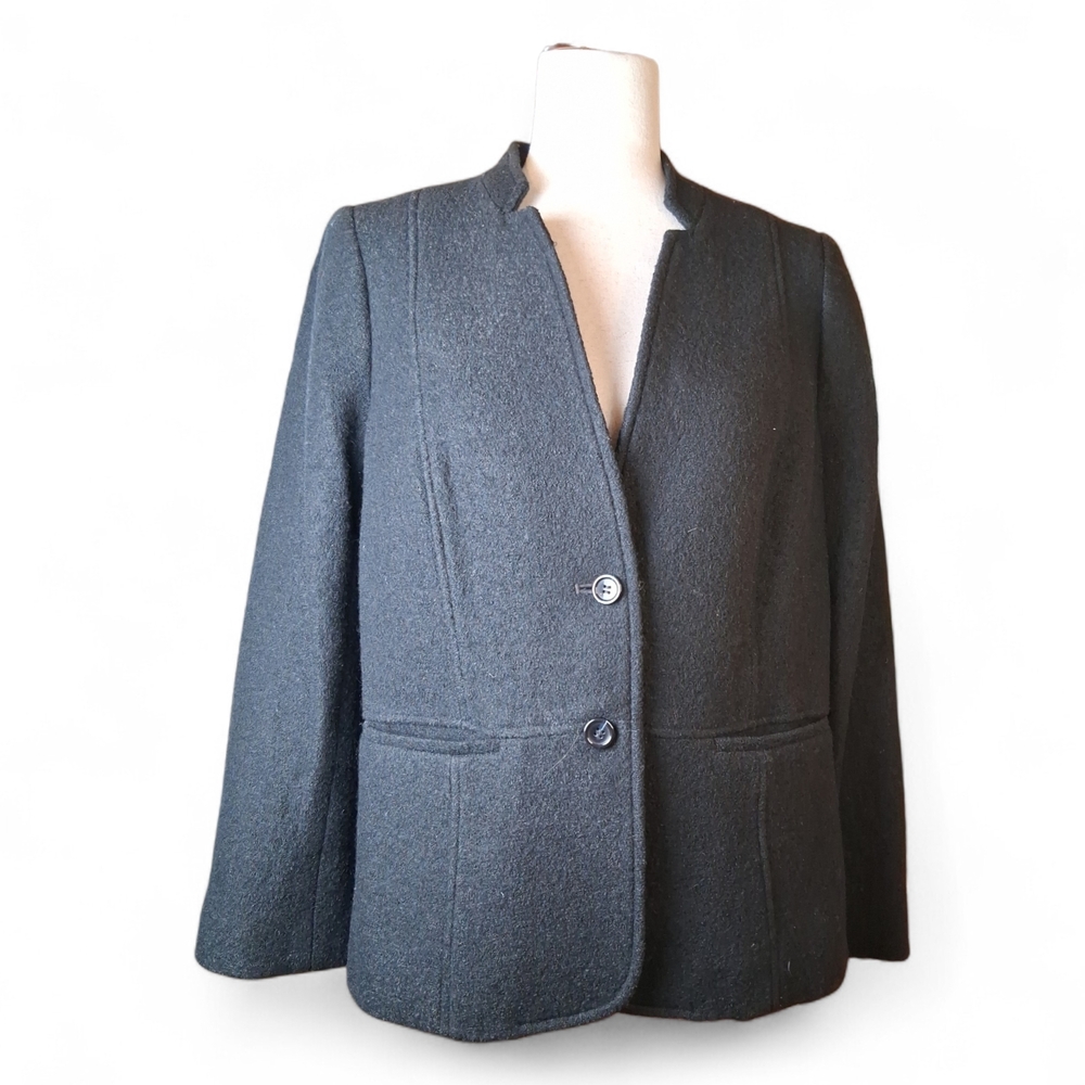 Talbots Women's Petites Black Boiled Wool Notched Collar Blazer 10p